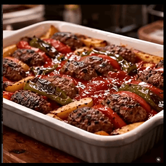 Turkish meatballs and potatoes in tomato sauce.